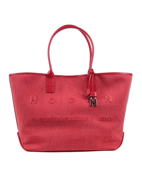 HOGAN Address Shopping Leather Trim Tote Bag