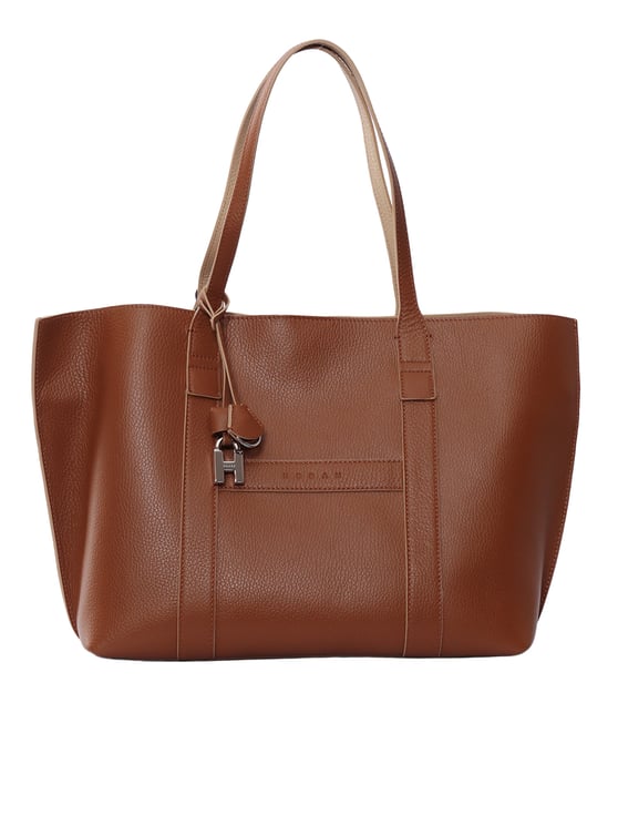 HOGAN Script Shopping Textured Calfskin Tote Bag