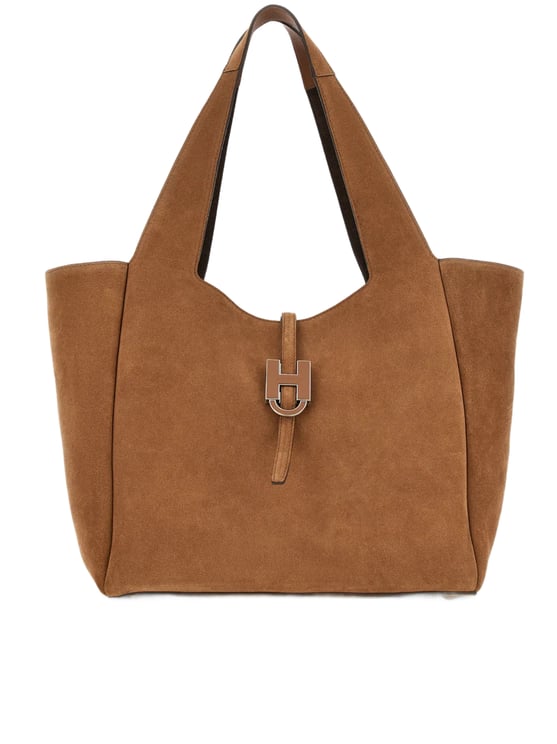 HOGAN Warm Brown Suede H-Clasp Tote Bag