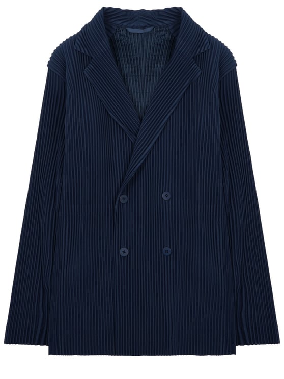 HOMME PLISSÉ ISSEY MIYAKE Navy Double-Breasted Pleated Tailored Jacket