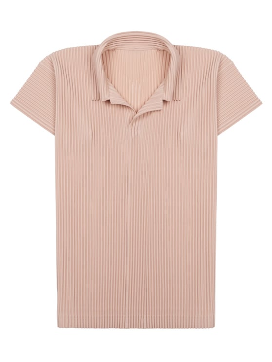 HOMME PLISSÉ ISSEY MIYAKE Pleated Pink Polo Shirt with Relaxed Fit and Classic Collar