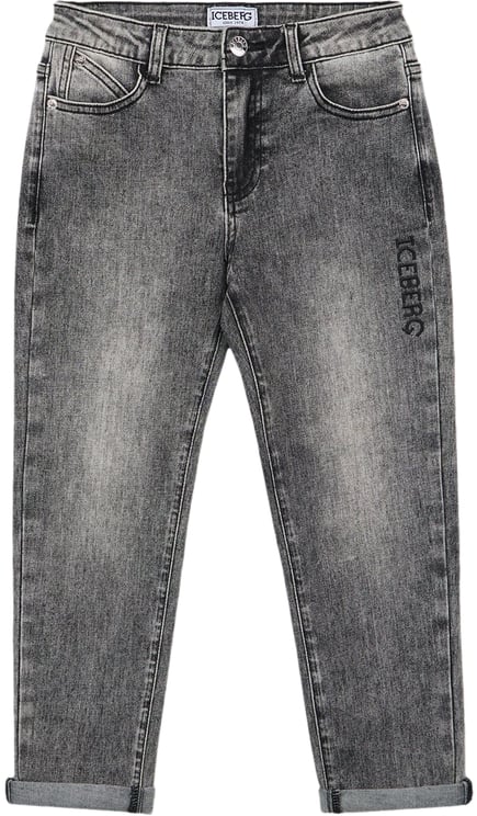 Iceberg KIDS - Gray 5-pocket demi-wash jeans with straight leg and ankle cuffs
