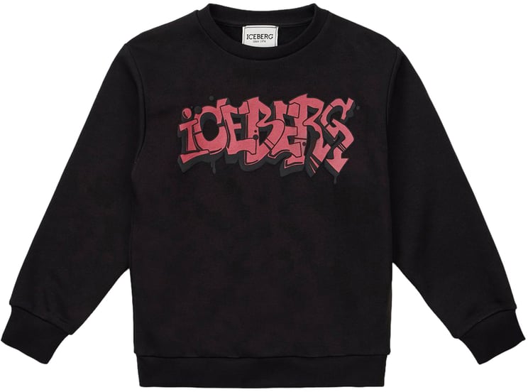 Iceberg KIDS - Black crewneck sweatshirt with red Iceberg logo