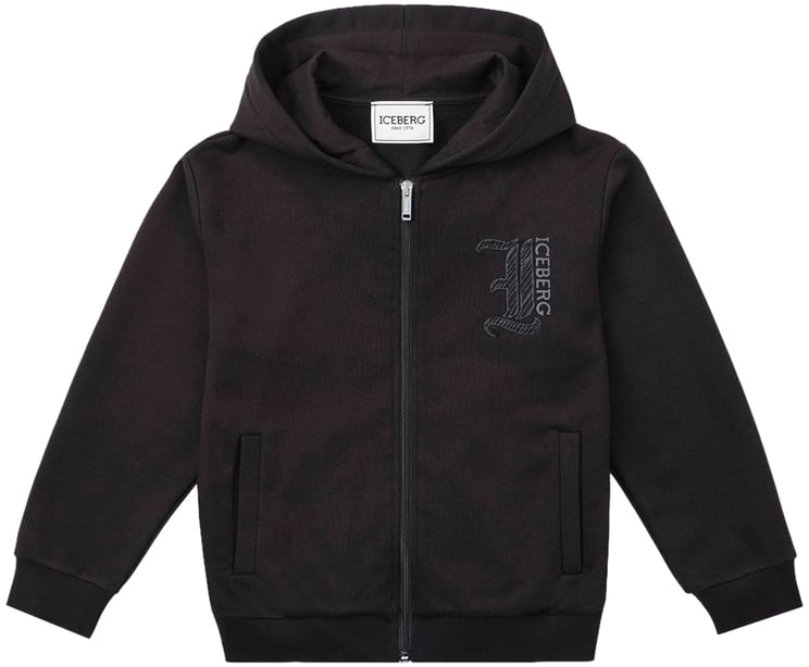 Iceberg KIDS - Black zip-up hoodie with rubber print