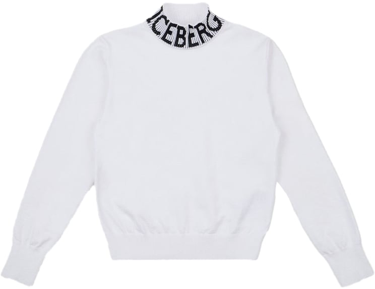 Iceberg KIDS - Optical white mock turtleneck with contrasting jacquard Iceberg logo