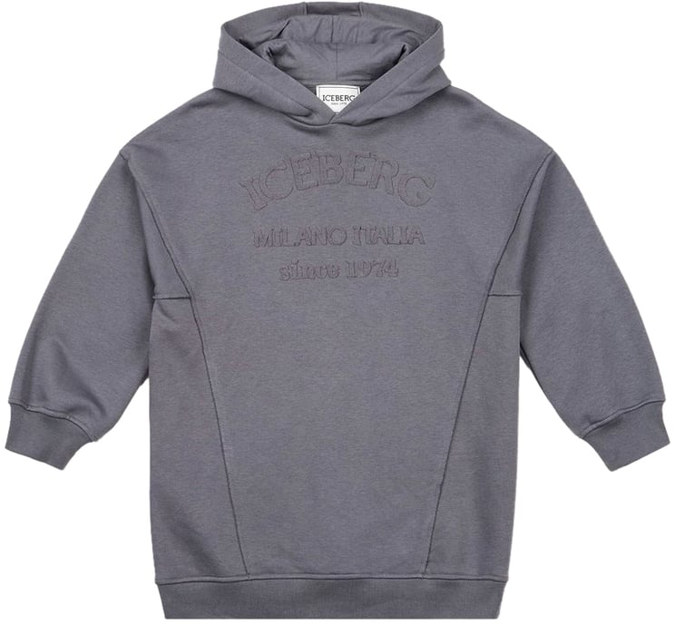Iceberg KIDS - Heathered gray maxi sweatshirt dress with hood and Iceberg logo