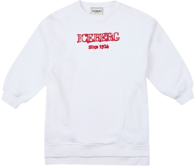 Iceberg KIDS - Maxi sweatshirt dress in optical white with red Iceberg logo
