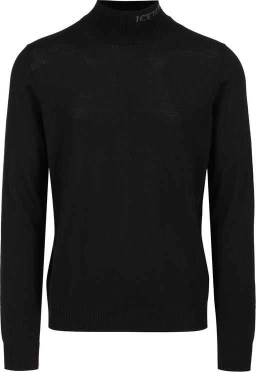 Iceberg Black slim fit turtleneck sweater in merino with contrasting Iceberg logo
