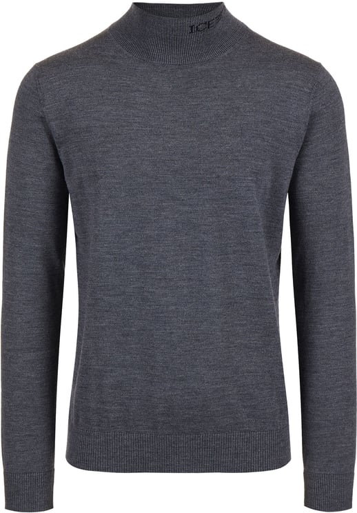 Iceberg Slim fit turtleneck sweater in dark grey merino with contrasting Iceberg logo