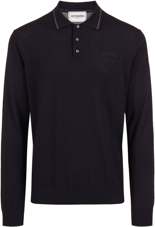 Iceberg Classic blue polo in extra-fine merino with custom embroidery