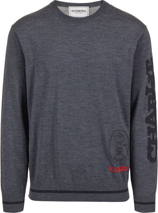 Iceberg Crewneck sweater new regular fit in dark grey melange extrafine merino