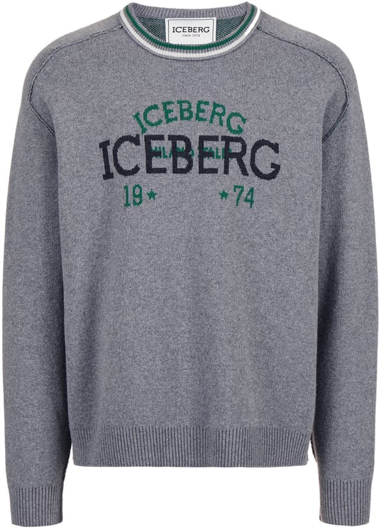 Iceberg Crewneck sweater new regular fit in light grey extrafine merino wool