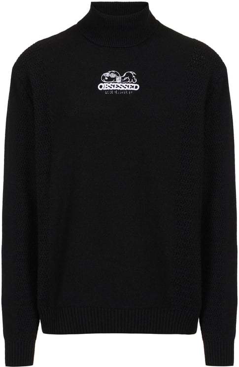 Iceberg Black turtleneck sweater with cartoon embroidery and mixed stitch work