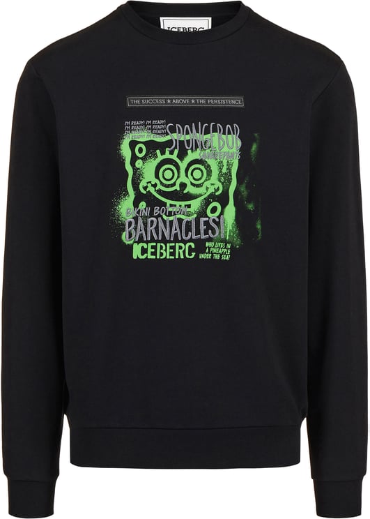 Iceberg Black slim fit crewneck sweatshirt with SpongeBob prints and embroidery