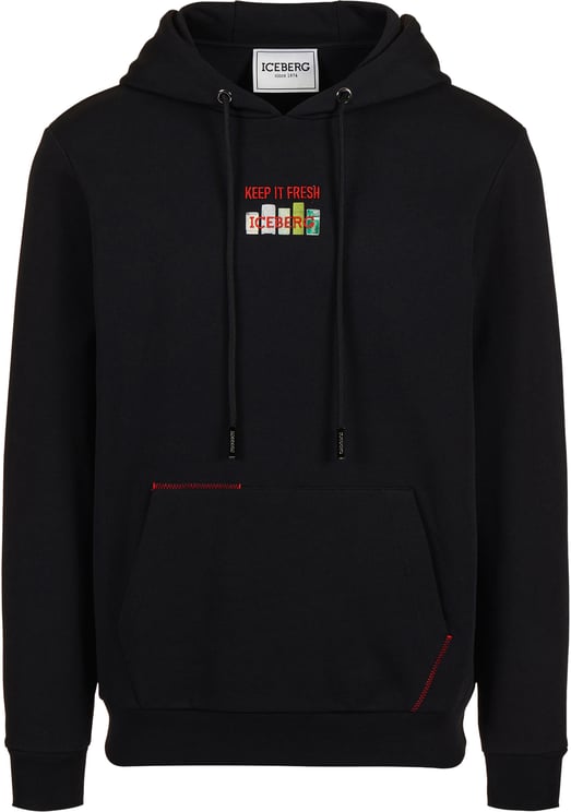 Iceberg Black slim fit hoodie with Fridge print and Iceberg logo
