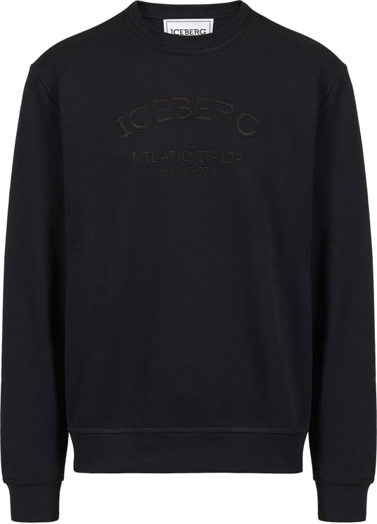 Iceberg Regular fit black sweatshirt with needle-punched Iceberg logo embroidery