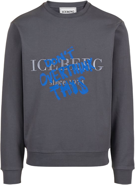 Iceberg Regular fit crewneck sweatshirt in dark grey with embroidered institutional Iceberg logo