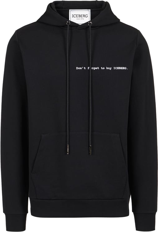 Iceberg Regular fit black hoodie with Iceberg Shopping List print and embroidery