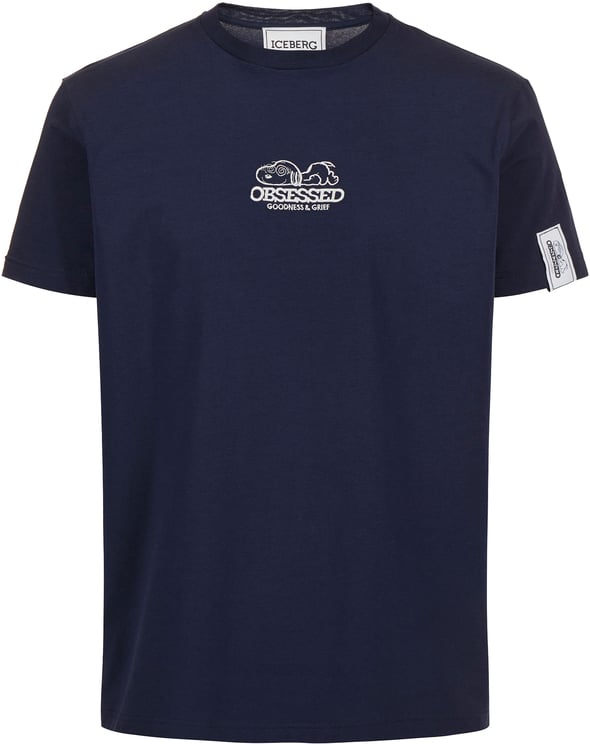 Iceberg Slim fit blue T-shirt with Peanuts patch and embroidered Iceberg logo