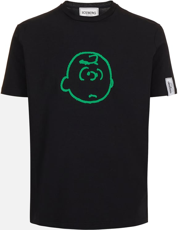 Iceberg Black slim fit T-shirt with Peanuts embroidery and Iceberg logo on the back
