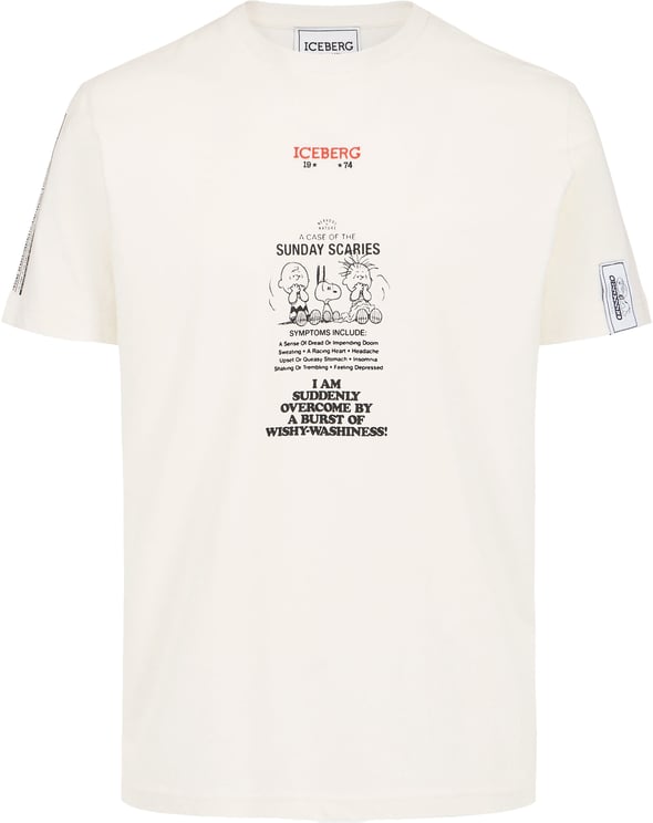 Iceberg Slim fit vanilla T-shirt in sustainable fabric with Peanuts embroidery and Iceberg logo on the back