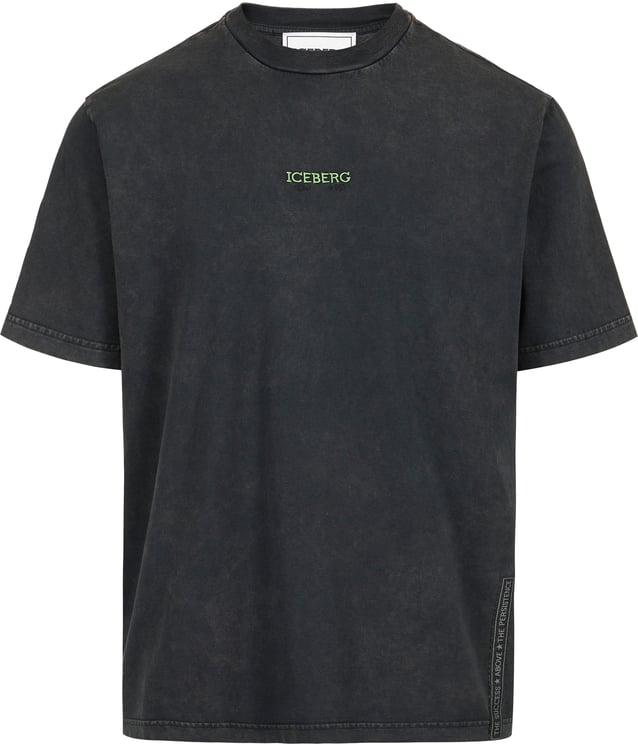 Iceberg Regular-fit black T-shirt in garment-dyed jersey with SpongeBob details