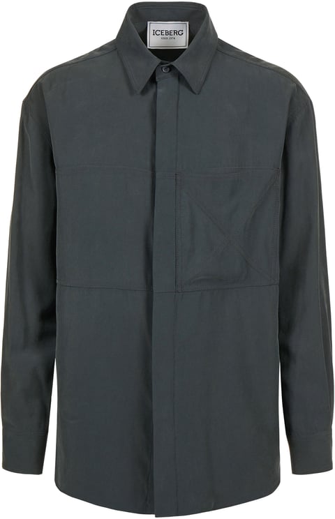 Iceberg Dark grey over-fit shirt in fluid twill with tone-on-tone stitching and metallic detail