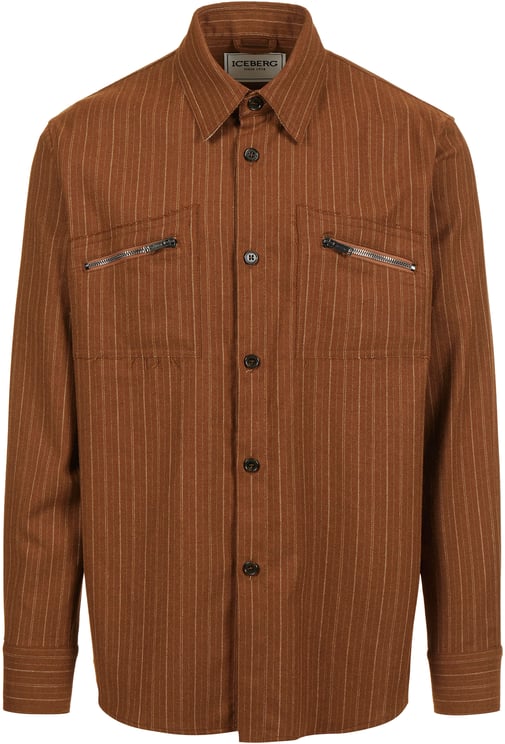 Iceberg Dark grey regular fit shirt in cool pinstriped wool with shaped pockets and Iceberg logo zip