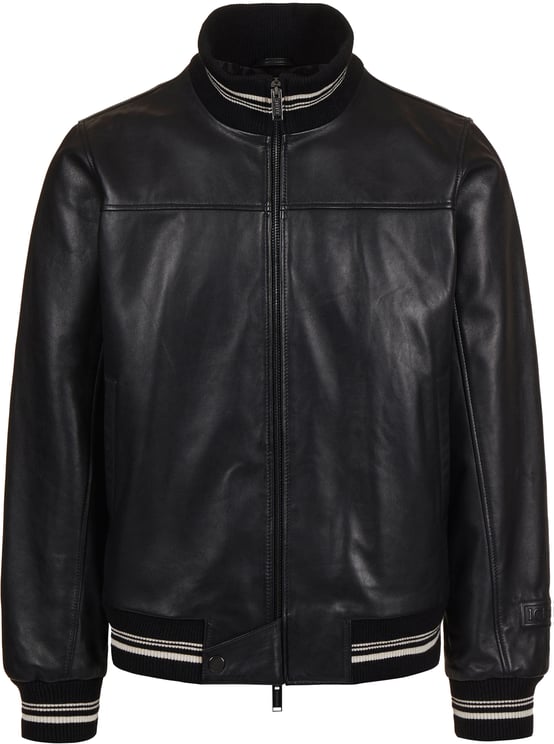 Iceberg Black leather bomber with embroidered Iceberg logo