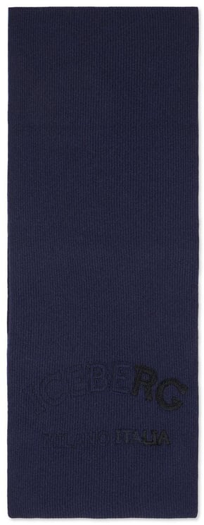 Iceberg Very dark blue scarf in corn stitch with embroidery