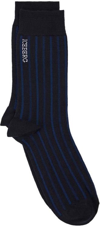 Iceberg Blue ribbed wool sock with jacquard logo