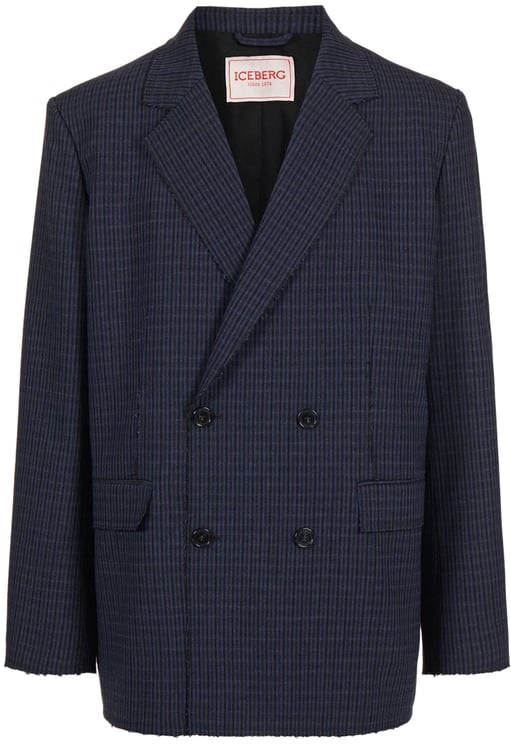 Iceberg Regular-fit double-breasted jacket in blue and black check