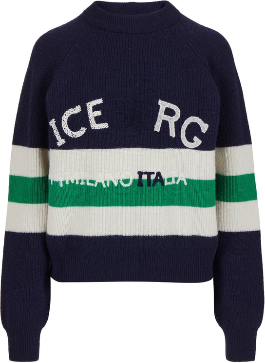 Iceberg Multicolor crewneck sweater in lambswool with corn stitch