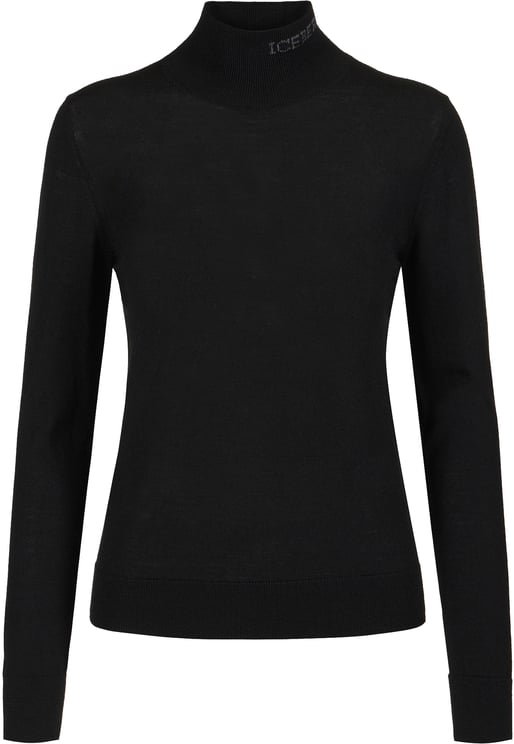 Iceberg Black turtleneck sweater in extra-fine Merino wool with Iceberg logo inlaid on the collar