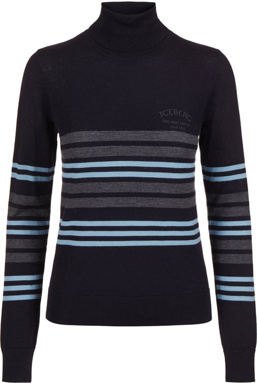 Iceberg Multicolored long-sleeved turtleneck sweater in extra-fine Merino wool with Iceberg embroidery