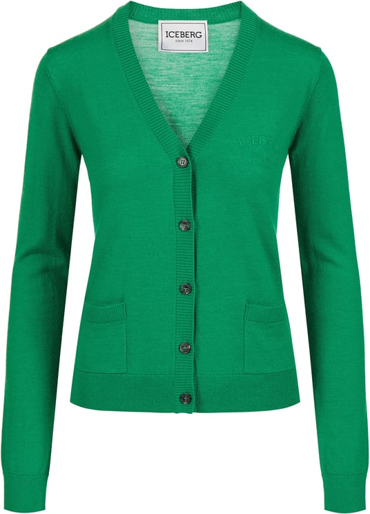 Iceberg Emerald green cardigan with embroidered Iceberg Milano logo