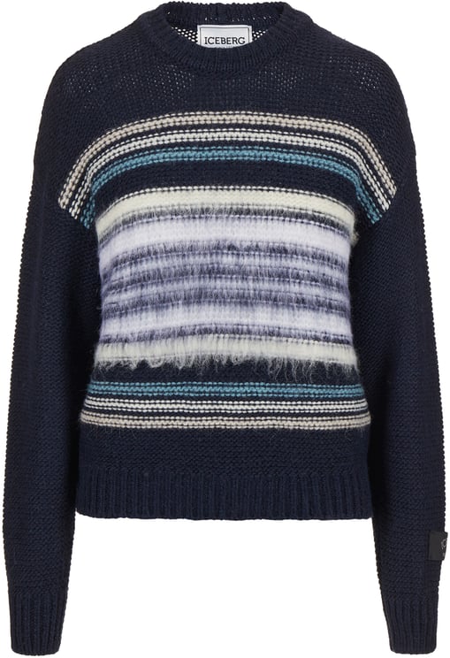 Iceberg Wool and alpaca crewneck sweater: carded stripes and contrasting textures