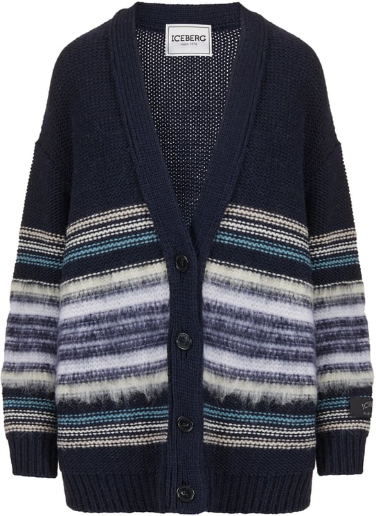 Iceberg Wool and alpaca cardigan with carded stripes: comfort and texture in the foreground