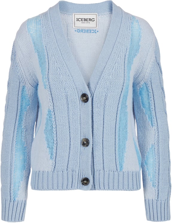 Iceberg Light blue long-sleeved V-neck sweater in merino wool