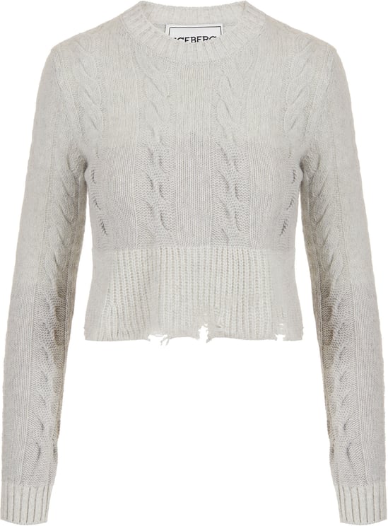 Iceberg Cropped sweater in light grey melange with cable knit