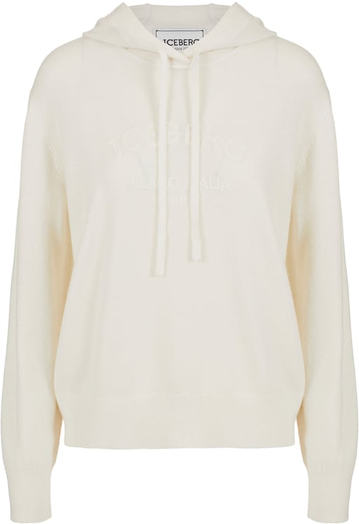 Iceberg Milk-colored hooded sweater in cashmere wool
