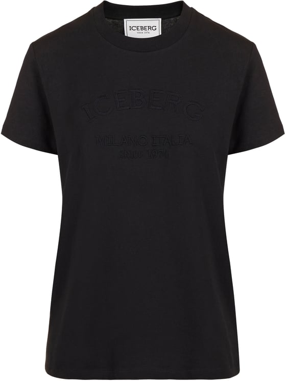 Iceberg Regular fit black cotton jersey T-shirt with tone-on-tone embroidery