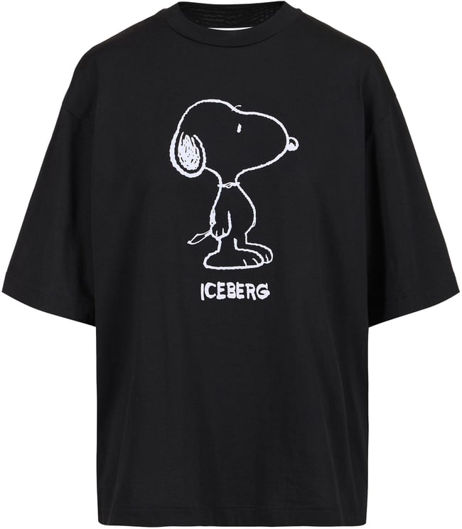 Iceberg Black relaxed fit T-shirt in fixed jersey with Snoopy applique