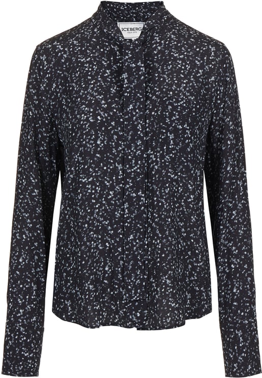 Iceberg Comfort fit shirt with black and grey background print in eco-true viscose with sash and gathered de