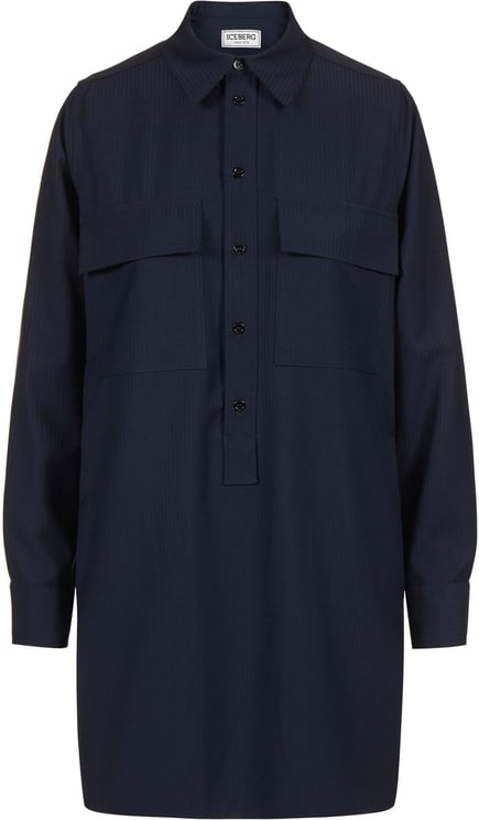 Iceberg Blue shirt dress in tonal pinstripe with flap pockets