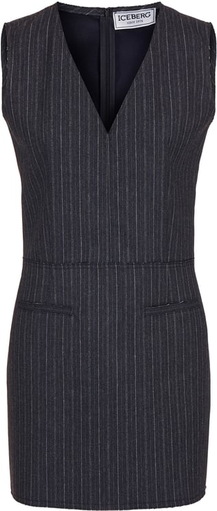Iceberg Light and dark grey riche regular fit sleeveless dress in wool and technical viscose blend