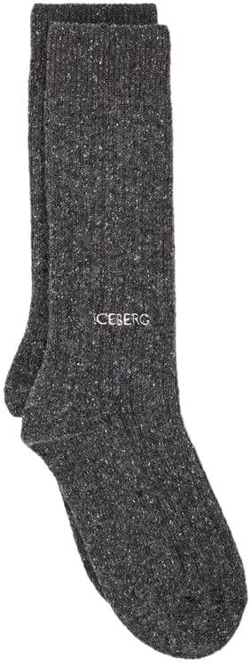 Iceberg Heavy boucl� wool sock with a pattern in shades of grey