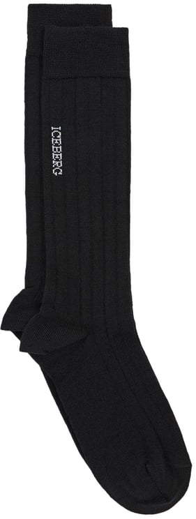Iceberg Wool ribbed sock with vertical jacquard logo