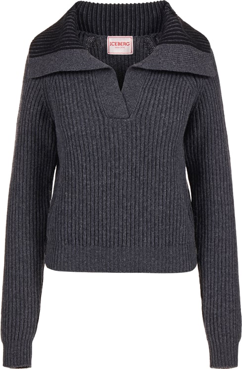 Iceberg Regular-fit polo shirt in dark gray melange lambswool