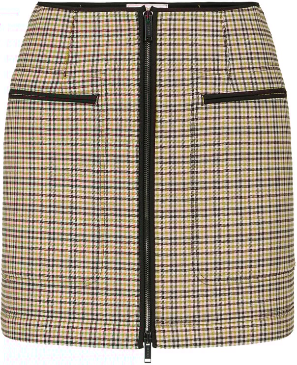 Iceberg Regular-fit short skirt in check fabric and camel and brown neoprene